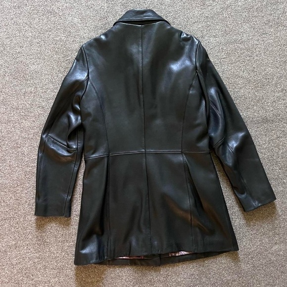 Vintage Nicole Miller 3/4 Length Genuine Leather Black Trench Coat Size Large - Picture 2 of 13